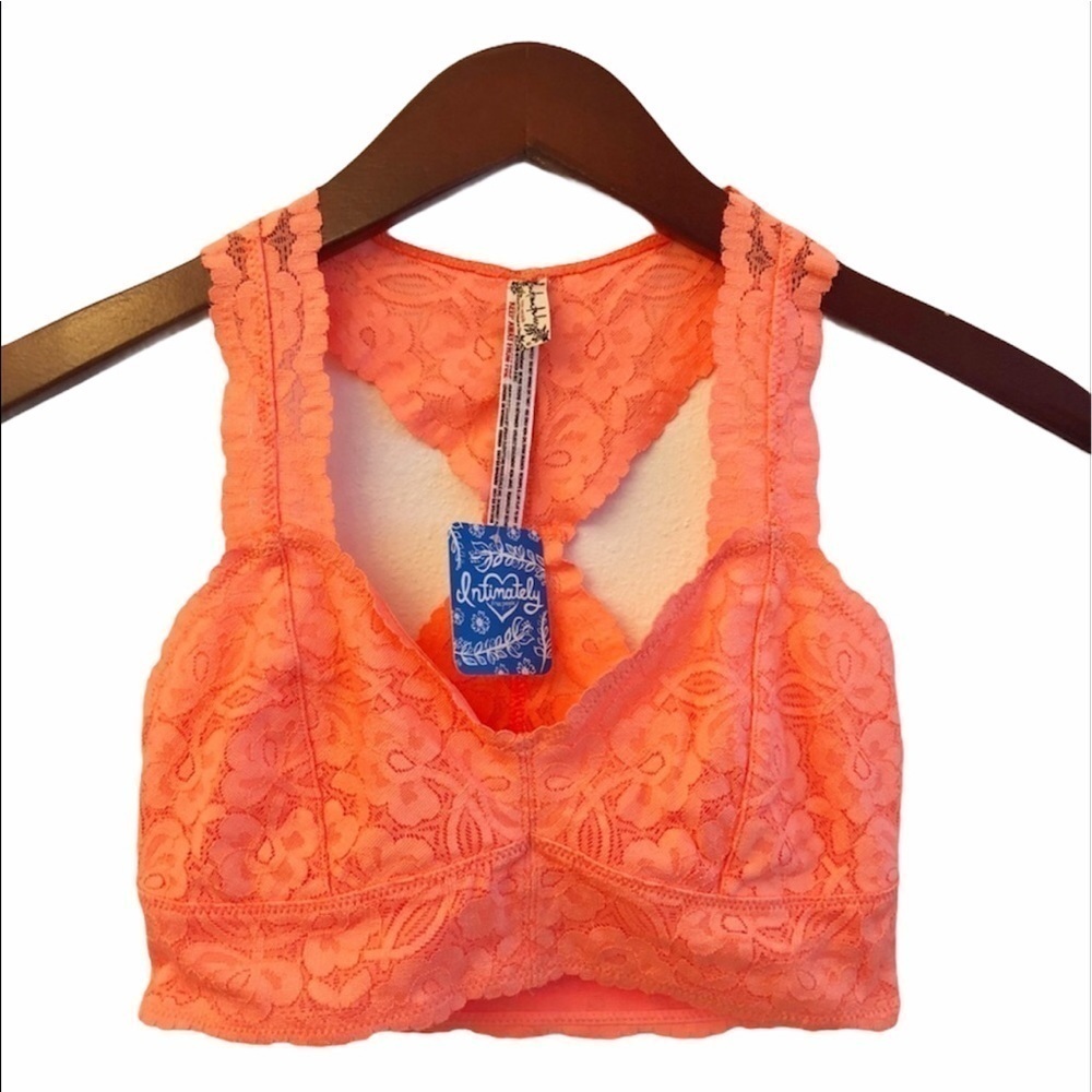 FREE PEOPLE NWT Galloon Lace Racerback Bralette Size XS in Neon Orange - Picture 14 of 16
